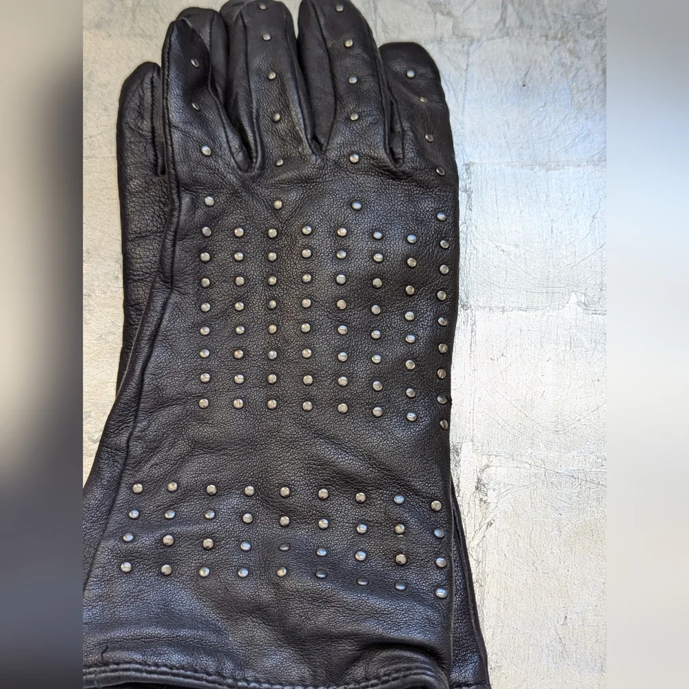 🖤 Echo Leather S Gloves Vintage Studded Metal Whimsigoth Cashmere Sheepskin